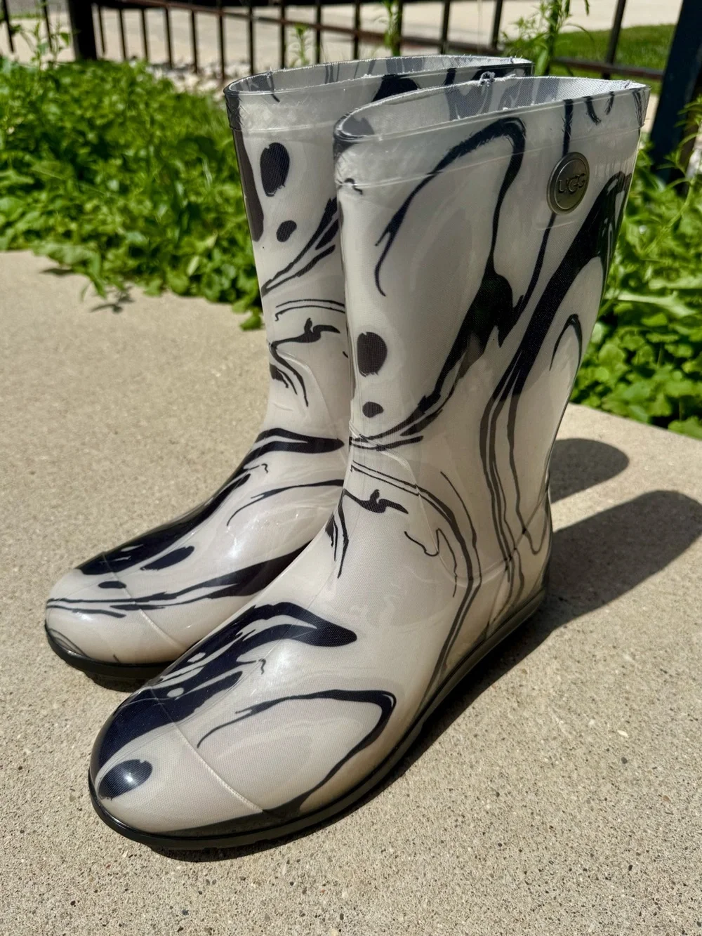 UGG Sienna Black & White Marble Rain Boots